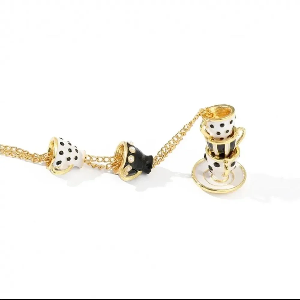 Alice in Wonderland Black & Gold Tea Party Necklace